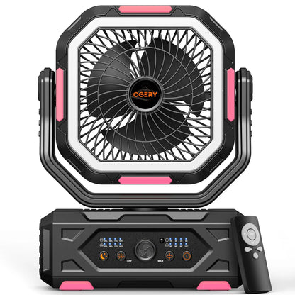 Ventilador de camping Punto Global OGERY 2026 con luz LED, batería de 30000mAh, control remoto y diseño giratorio